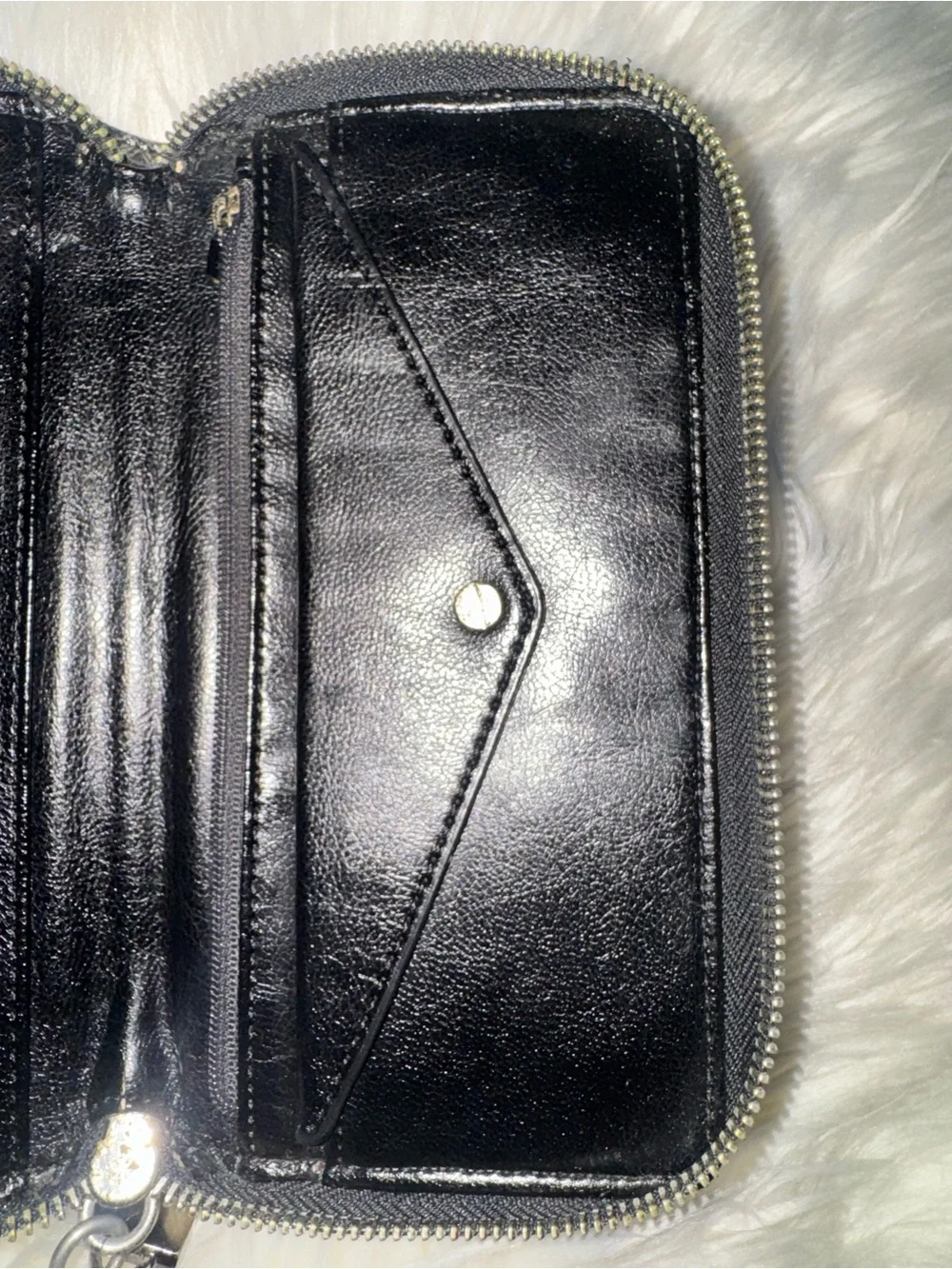 L.A.M.B. Black and Silver Monogram Zip Wallet